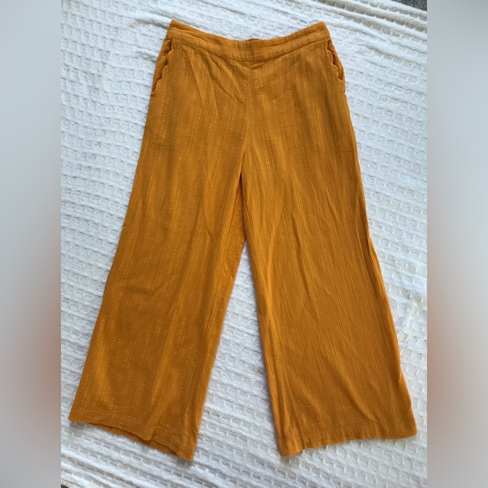 Anthropologie ICHI wide leg loose pull on pants small mustard yellow